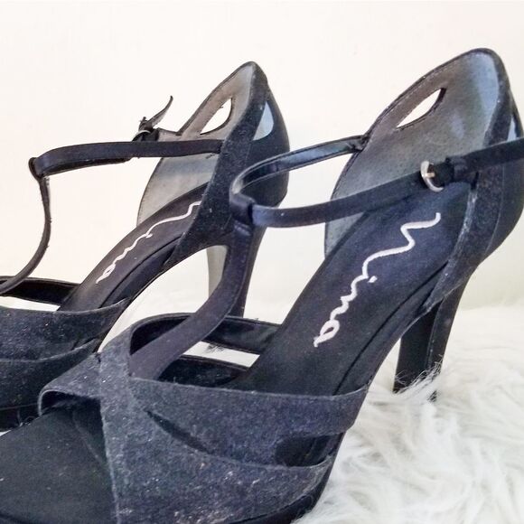 Nina leather sole heels open toe sparkle - Picture 3 of 5